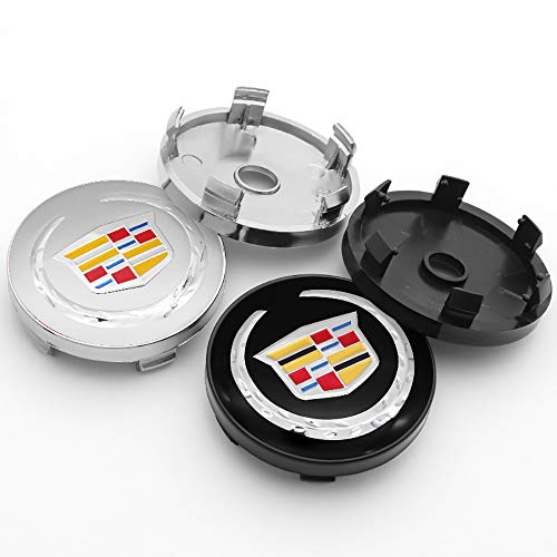 ZXCV 4Pcs Centro Tapacubos, para Cadillac CT4 CT5 CT6 XT4 XT6 Lyriq Escalade Seville 60mm Car Centrales Tapones Mediados Tapas de Llantas Cubo de la Rueda Plastico Aleación Logo Insignia Coche