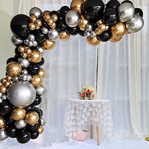 108 Piezas Kit de Guirnaldas con Globos, Fondo de Guirnalda de Globos de Cromo Plateado Dorado Negro,Arcos de Globos, para Cumpleaños Boda Compromiso Nupcial Baby Shower Graduación