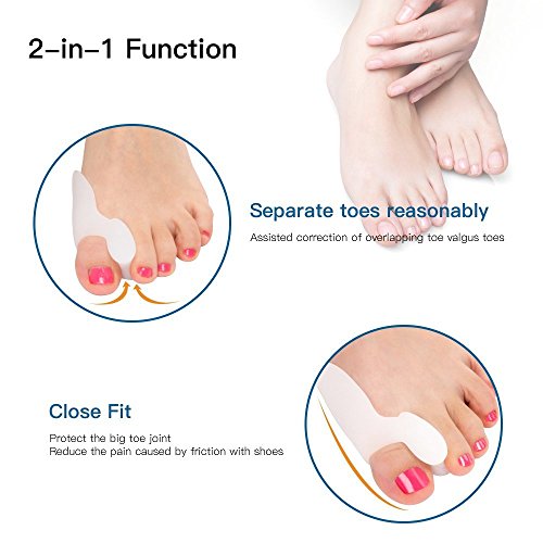 2 Pares Juanete Protector Gel Cojín Pad Alivio del Dolor Hallux Valgus Toe separador de silicona, Enderezador para dedo gordo del pie, corrector de juanetes