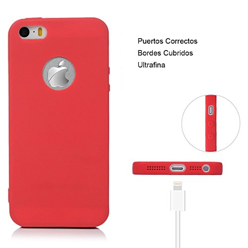 3x Funda iPhone SE, Carcasa iPhone 5S Silicona Gel - Mavis's Diary Mate Case Ultra Delgado TPU Goma Flexible Cover para iPhone 5/5S/SE - Rojo, Rosa claro, Verde menta