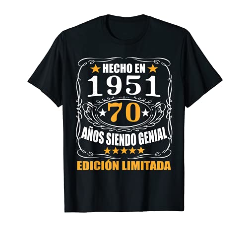 70 Años Cumpleaños Regalo Para Hombre Mujer Hecho En 1951 Camiseta