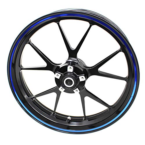 Adhesivo para borde de llanta, ancho de 7 mm, cromo, holograma con herramienta de montaje de 16, 17, 18 y 19 pulgadas, para llantas de coche o moto, color cromo y azul