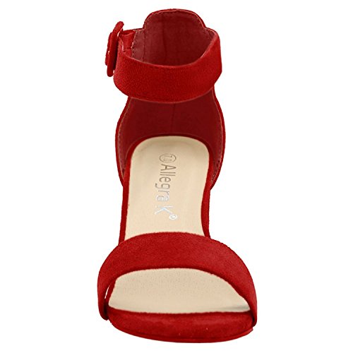 Allegra K Sandalias De Tacón Alto para Mujer Zapatilla con Punta Abierta Correa De Tobillo Rojo 37