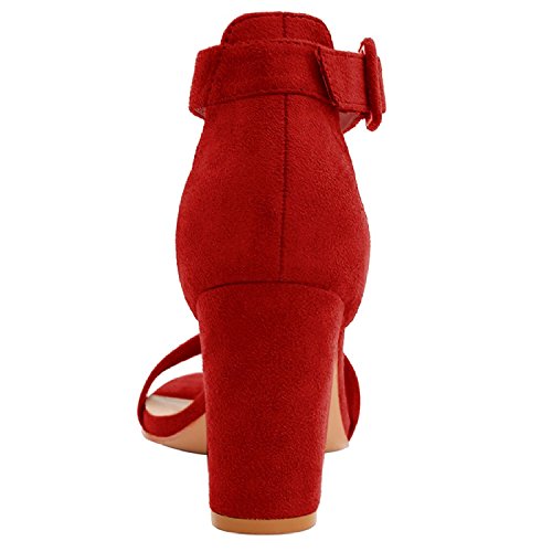 Allegra K Sandalias De Tacón Alto para Mujer Zapatilla con Punta Abierta Correa De Tobillo Rojo 37