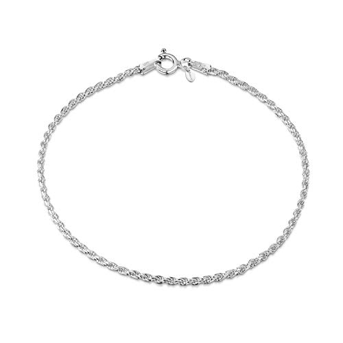 Amberta® Joyería - Pulsera - Fina Plata De Ley 925 - Cadena de Soga (Corda) - 1.5 mm - 18 19 cm (19cm)