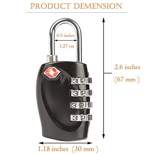 Aspen 4 Dígitos Combinación TSA Candado Más Alta Seguridad TSA Luggege Bloqueo con Cable de Acero para el Maleta Equipaje Viaje (Negro)