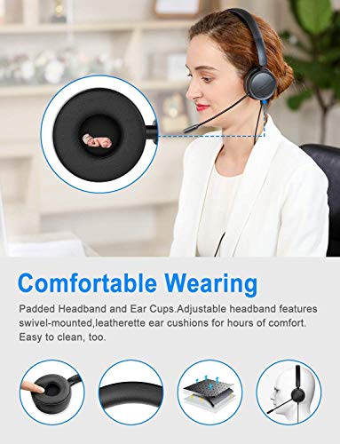 Auriculares Micrófono PC Auriculares Telefono USB/3.5mm Cancelación de Ruido & Sonido estéreo Claro Cascos Business para Skype Softphone Centros de Llamadas Cursos Online