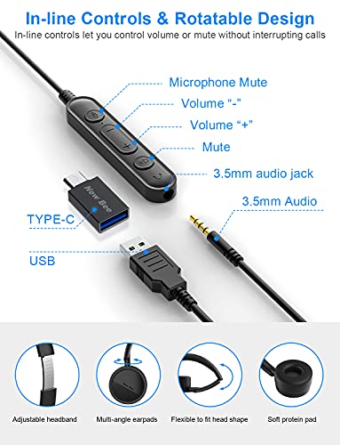 Auriculares Micrófono PC Auriculares Telefono USB/3.5mm Cancelación de Ruido & Sonido estéreo Claro Cascos Business para Skype Softphone Centros de Llamadas Cursos Online