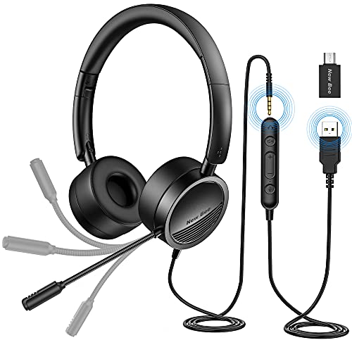 Auriculares Micrófono PC Auriculares Telefono USB/3.5mm Cancelación de Ruido & Sonido estéreo Claro Cascos Business para Skype Softphone Centros de Llamadas Cursos Online