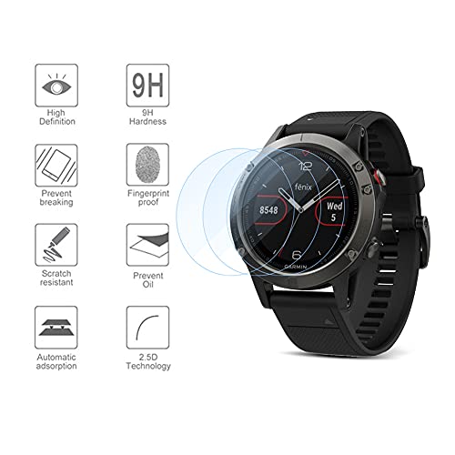 AYSOW Protector de Pantalla para Garmin FENix5 Protector de Pantalla de Vidrio Templado, Cristal Vidrio Templado para Garmin FENix5 [3 Piezas]