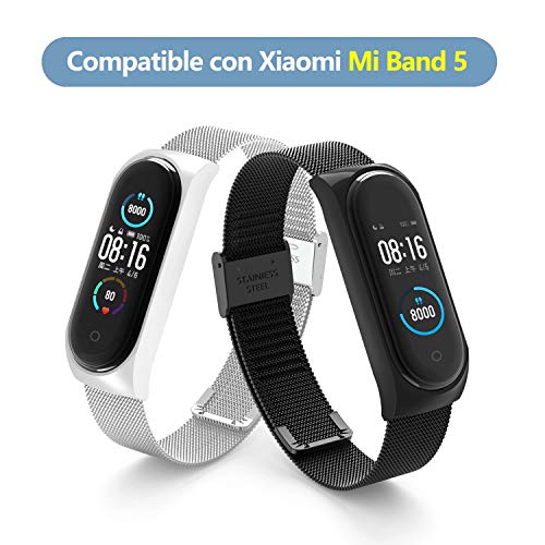 BANGTING Correa Acero Compatible con Pulseras Xiaomi Mi Band 5, Correas para Fundas Mi Fit Band 5 My Band 5 Inteligente Funda Miband5 Pulsera Reloj Metal Acero Inoxidable Banda Reemplazo (Negro)