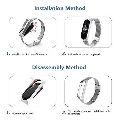 BANGTING Correa Acero Compatible con Pulseras Xiaomi Mi Band 5, Correas para Fundas Mi Fit Band 5 My Band 5 Inteligente Funda Miband5 Pulsera Reloj Metal Acero Inoxidable Banda Reemplazo (Negro)