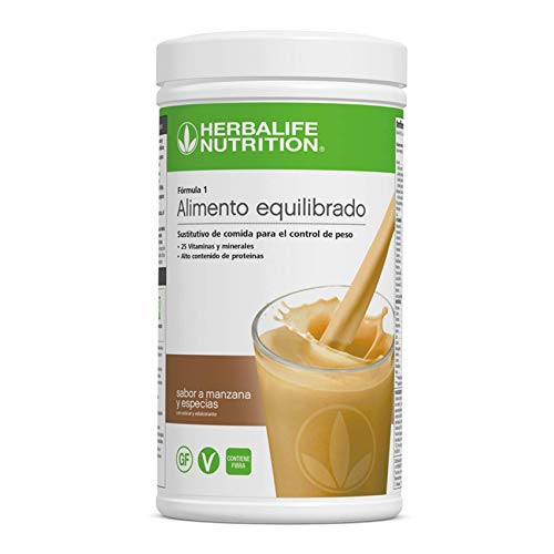 Batido Fórmula 1 Herbalife sustitutivo de comidas bajo en calorías. Rico en proteínas, vitaminas y minerales. Efecto saciante. Sabor Manzana y especias 550 g