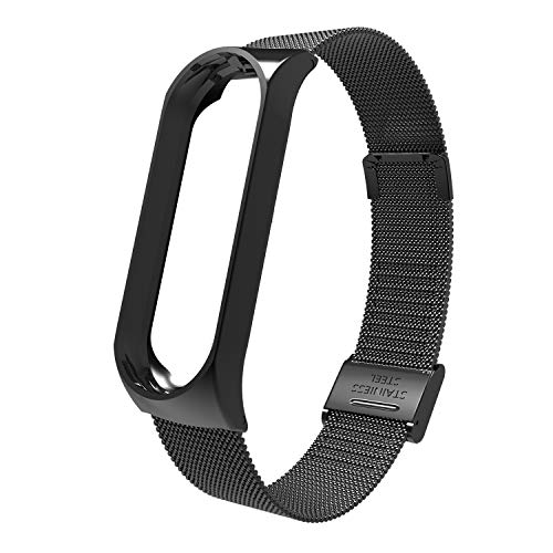 BDIG Correa Compatible para Xiaomi Mi Band 4 Correas Metal, Pulsera de Acero Inoxidable Agradable para Mi Band 4 Correa (No Host) (Melan Negro)