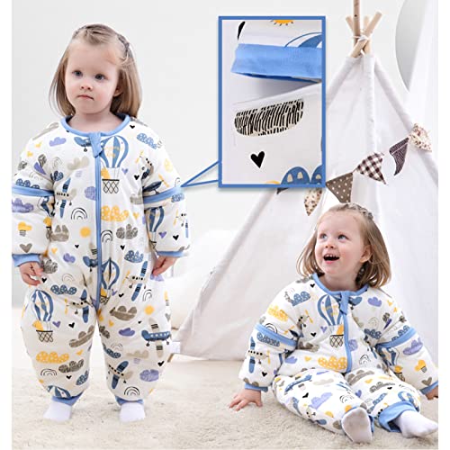 Bebé Saco de Dormir con Piernas Invierno Algodón Pijama Dividida Manga Cálido Mamelucos Dibujos Animados Mono Niños Niñas 0-2 años 3.5Tog Avion azul