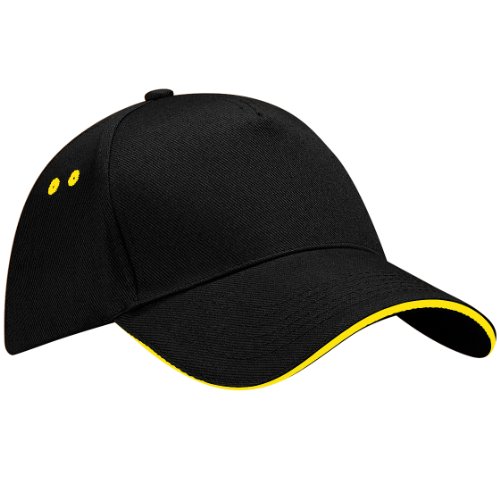 Beechfield B015 Ultimate 5-Panel Sandwich Peak Gorra, Unisex Adulto, Negro/Amarillo, Talla única