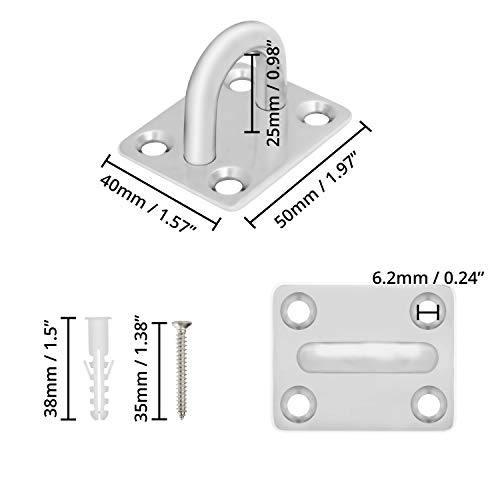 BELLE VOUS Placa de Ojo M8 Acero Inoxidable Anclaje Pared con Tornillos (Pack de 4) - Resistentes Ganchos Techo/Pared Forma de U (40 x 50 mm) Capacidad de 200 kg - Argolla Pared para Colgar