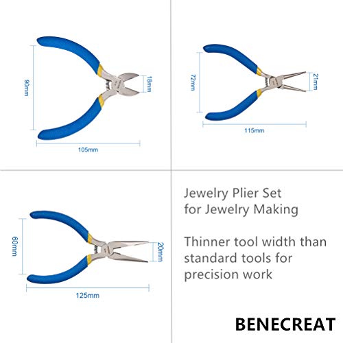 BENECREAT 3PCS Juegos de Alicates para la Fabricación de Joyas - Alicates de Punta Larga, Alicates de Corte Lateral, Alicates de Punta Redonda