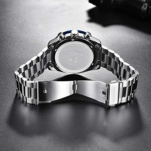 BENYAR Cuarzo cronógrafo Impermeable Relojes Business Casual Deporte Acero Inoxidable de Reloj de Pulsera