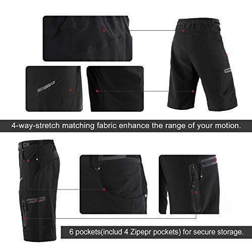 BERGRISAR - Pantalones cortos de ciclismo para hombre, ideales para MTB y bicicletas de montaña, bolsillos con cremallera (1806BG) - negro - X-Large