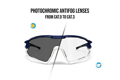 BERTONI Gafas Ciclismo Running MTB Esquí Tennis Padel Polaridas Fotocromaticas Mod. Quasar (Azul-Blanco/Fotocromaticas)