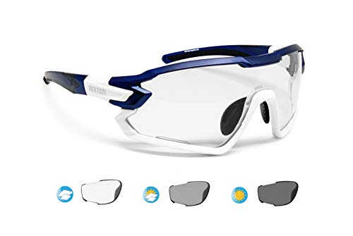 BERTONI Gafas Ciclismo Running MTB Esquí Tennis Padel Polaridas Fotocromaticas Mod. Quasar (Azul-Blanco/Fotocromaticas)