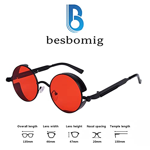 besbomig Gafas de Sol Unisex Polarizadas Círculo Metálico UV400 - Gafas de Sol Redondas Ronda Marco de Metal Gafas para Mujeres y Hombres Sunglasses