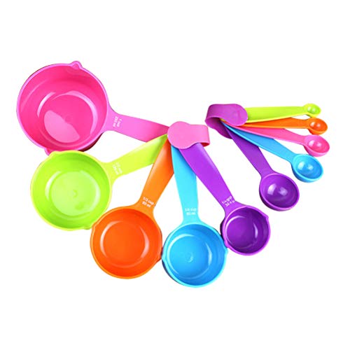 BESTONZON Tazas y cucharas de medir con mango de, 10 piezas de tazas de medida Herramientas para líquidos, polvo de especias, ingredientes secos y alimentación de animales