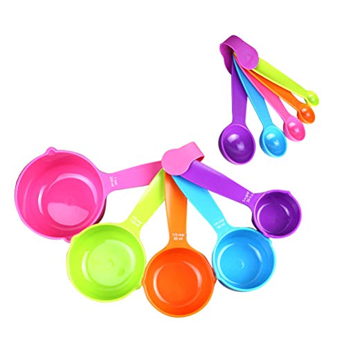 BESTONZON Tazas y cucharas de medir con mango de, 10 piezas de tazas de medida Herramientas para líquidos, polvo de especias, ingredientes secos y alimentación de animales