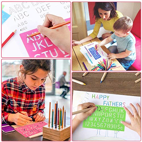 BESTYY 8 Piezas Plantilla de Letras, Plantilla de Alfabeto Plantillas de Dibujo de Plástico Conjunto para Niños, Dibujo Plantilla Stencil para Niños Aprender Viaje Regalo