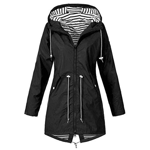 Beudylihy Chaqueta impermeable para mujer, de algodón, de gran tamaño, monocolor, con capucha, bolsillo con capucha, chaqueta de invierno, manga larga, resistente al viento, Wblack1, L