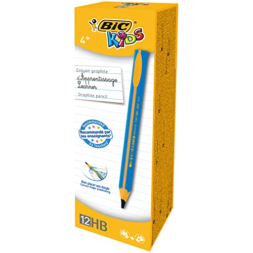 BIC Kids Jumbo Triangular Learner Lápices de Grafito HB - Diseño en Azul, Caja de 12 unidades