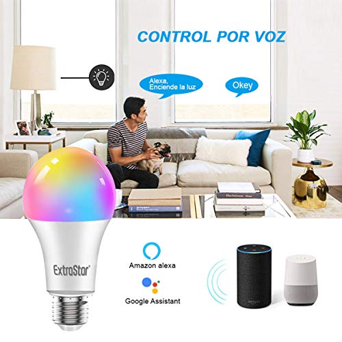 Bombilla LED Inteligente WiFi,Extrastar 2 Pack 10W E27 1000 Lm Bombilla LED Luces Cálidas/Frías & RGB, Lámpara WiFi Funciona con Alexa (Echo, Echo Dot) Google Home [Clase de eficiencia energética A+]