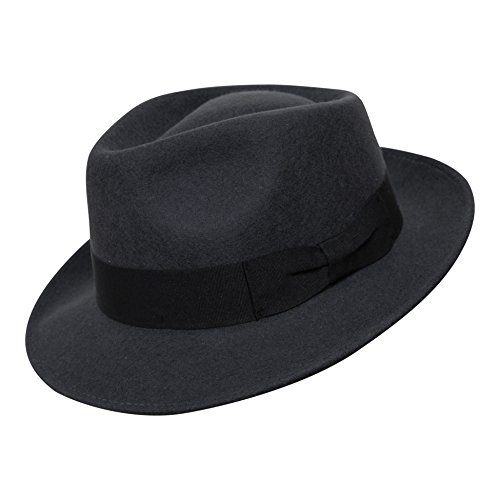 Borges & Scott B&S Premium Doyle – Sombrero de lágrima Fedora - 100% Fieltro de Lana - Enrollable para Viajes - Resistente al Agua - Gris Oscuro 58cm