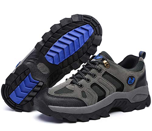 Brfash Zapatos de Senderismo para Hombre Zapatos de Montaña Impermeables Antideslizantes Escalada Zapatos de High Cut Trekking AL Aire Libre Sneakers,Azul grisáceo,EU42