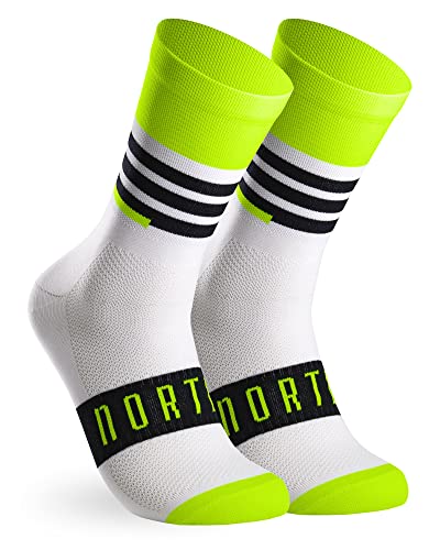 Calcetines Deportivos de Ciclismo y Running de Caña Alta para Hombre y Mujer – Revolt (43-45, Yellow)