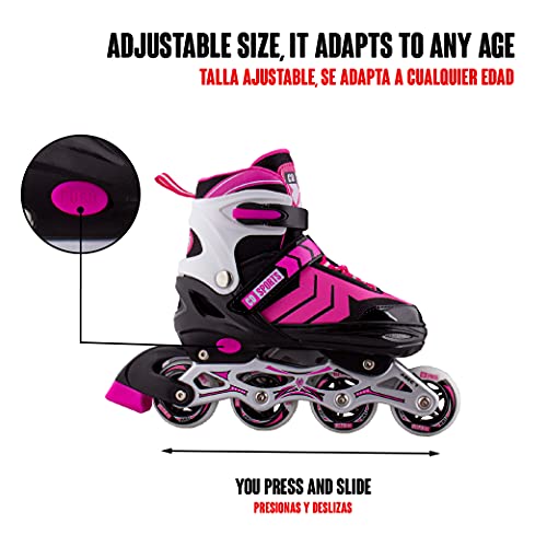 Calma Dragon Patines en Linea, Tamaño Ajustables, Profesionales para Adultos y Niños, Protección incluida de Regalo, 4 Ruedas, Skates, ABEC-7,Forro Interior, Rollers para Mujer y Hombre (Rosa, S)