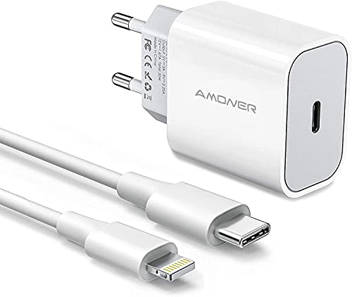 Cargador USB C Amoner 20w y Cable de Carga para Phone Cargador rápido para Phone 13 Phone 12/12mini/12 Pro/ 12 Pro MAX/ 11/11 Pro/ 11 Pro MAX (Un Cargador u Un Cable 1M)