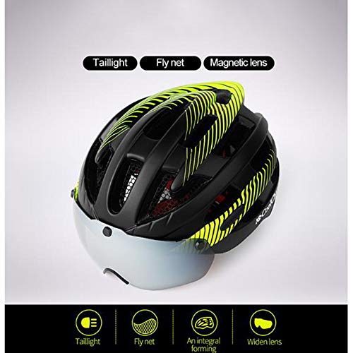 Casco Bicicleta Yuan Ou Casco Ciclismo Casco De Bicicleta Mountain Bike Insect Net con Luces Traseras 53-62cm Azul