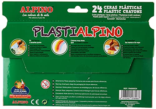 Ceras de Colores Plasti Alpino PA000024- Estuche de Ceras para Niños de 24 Unidades - Lápices de Cera para Manualidades y Uso Escolar - No Manchan, Más Resistentes