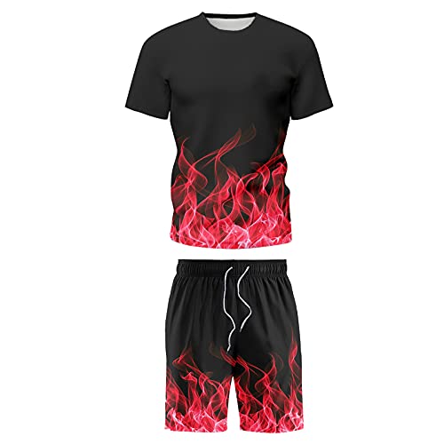 Chejarity Chándal para hombre, camiseta y pantalón corto, conjunto de camiseta y pantalón corto de verano, ropa deportiva de dos piezas, C-rojo., XXXXXXL