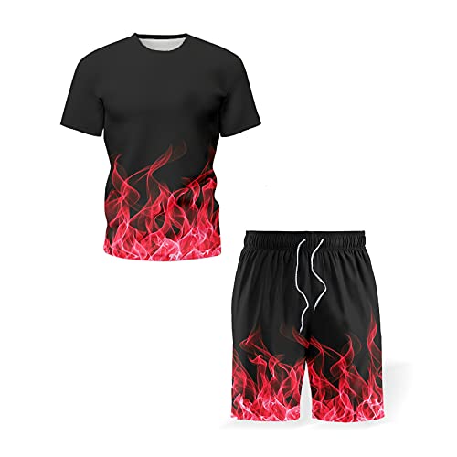 Chejarity Chándal para hombre, camiseta y pantalón corto, conjunto de camiseta y pantalón corto de verano, ropa deportiva de dos piezas, C-rojo., XXXXXXL