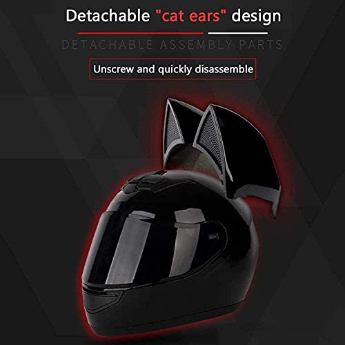 Chica Mujer Casco de moto Casco de oreja de gato DOT/Ececertificado Casco de moto de cara completa Cascos MOTO de cuatro estaciones con visera para Street Bike Racing Motocross ATV 2,M