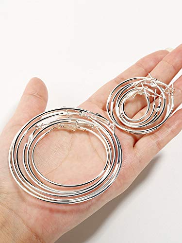 CNNIK Juego de 12 pares de aretes de aro para las orejas y las mujeres y las niñas, diámetro: 20-75 mm, plata