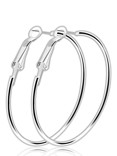 CNNIK Juego de 12 pares de aretes de aro para las orejas y las mujeres y las niñas, diámetro: 20-75 mm, plata