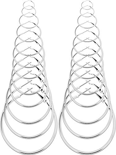 CNNIK Juego de 12 pares de aretes de aro para las orejas y las mujeres y las niñas, diámetro: 20-75 mm, plata