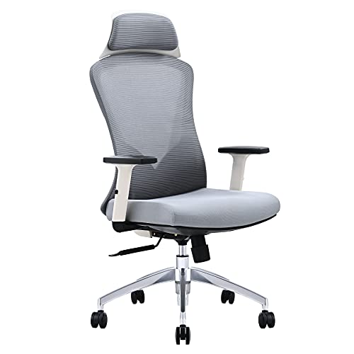 CO-Z Silla de Oficina Ergonómica con Brazos Ajustables y Respaldo de Malla Silla de Escritorio con Respaldo Alto y Reposacabezas Silla de Ruedas para Oredenador Capacidad 135KG (Gris)