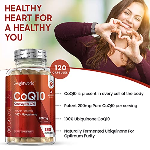 Coenzima Q10 200mg, 120 Cápsulas Vegano - Suplemento CoQ10 De la Fermentación de la Ubiquinona, Co Q10 100% Natural de Alta Biodisponibilidad y Absorción, Suministro para 4 Meses, Sin Gluten