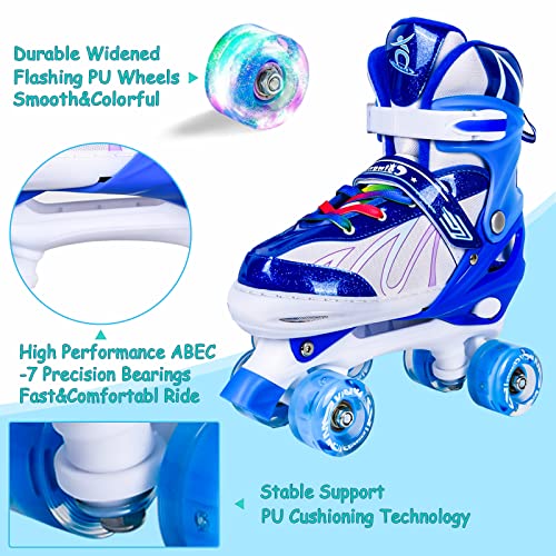 Colmanda Patines Roller, Patines 4 Ruedas Ajustables, Patines Niñas Niños, Patines de Ruedas para Adolescentes, Principiantes, 3 Tamaños (Azul Blanco, M(35-38))