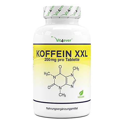 Comprimidos de cafeína con 200 mg cada uno - 500 comprimidos - Sin aditivos no deseados - Altamente dosificado - Vegano